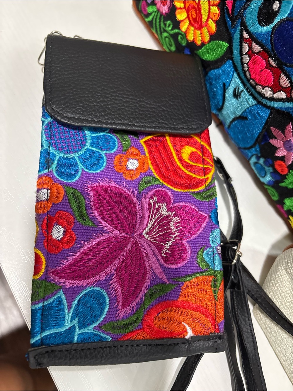 Embroidered Floral Crossbody Bag - Purple Multicolor